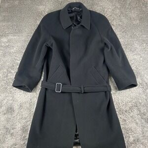 Moda 2000 Overcoat‎ Mens 44 Black Wool Cashmere Belted Trench Coat Preppy Italy